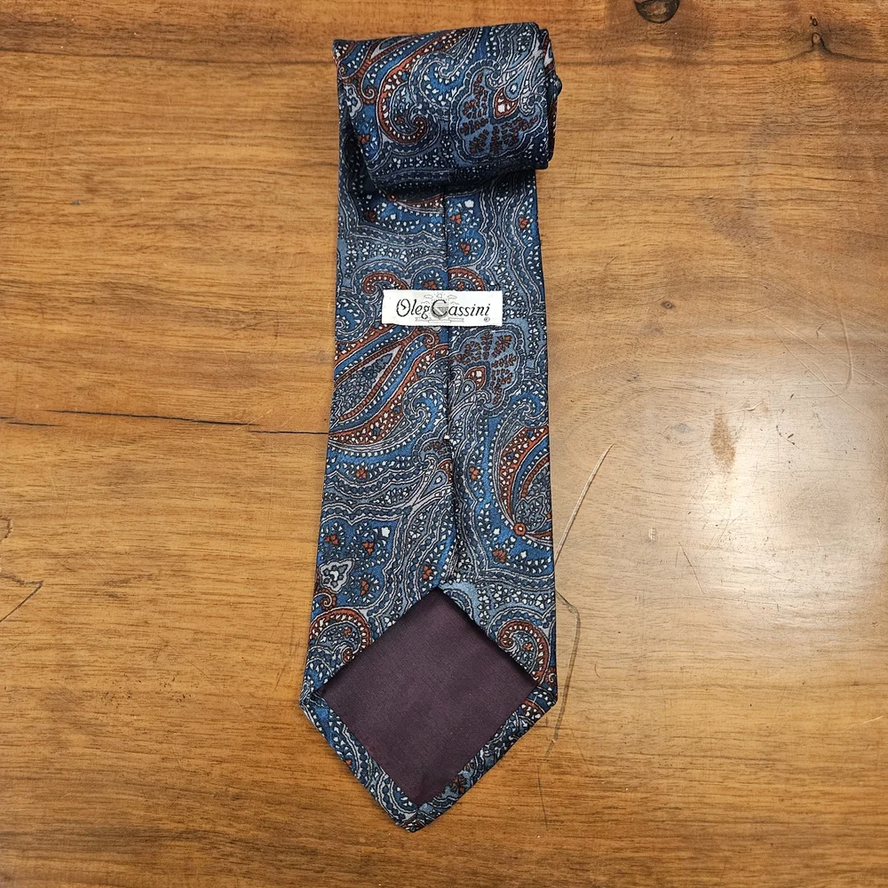 Oleg Cassini Vintage Mens Necktie Aqua Blue Teal Paisley Neck Tie Formal